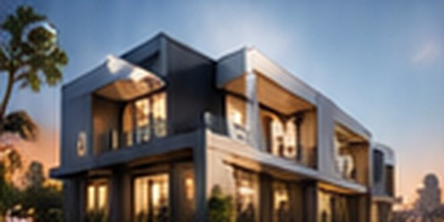 Modern residential building at dusk