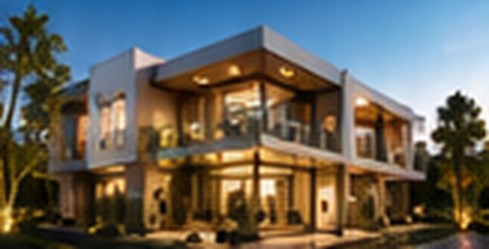 Illuminated villa in the evening