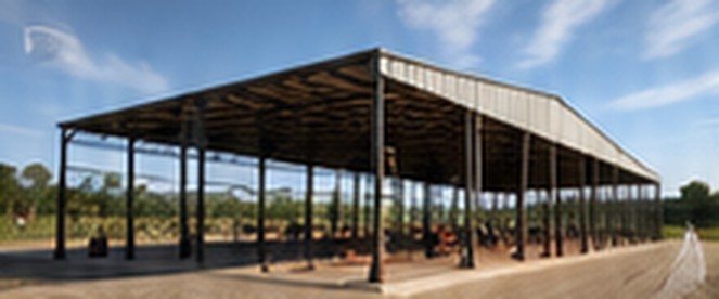 Large steel-framed shed structure